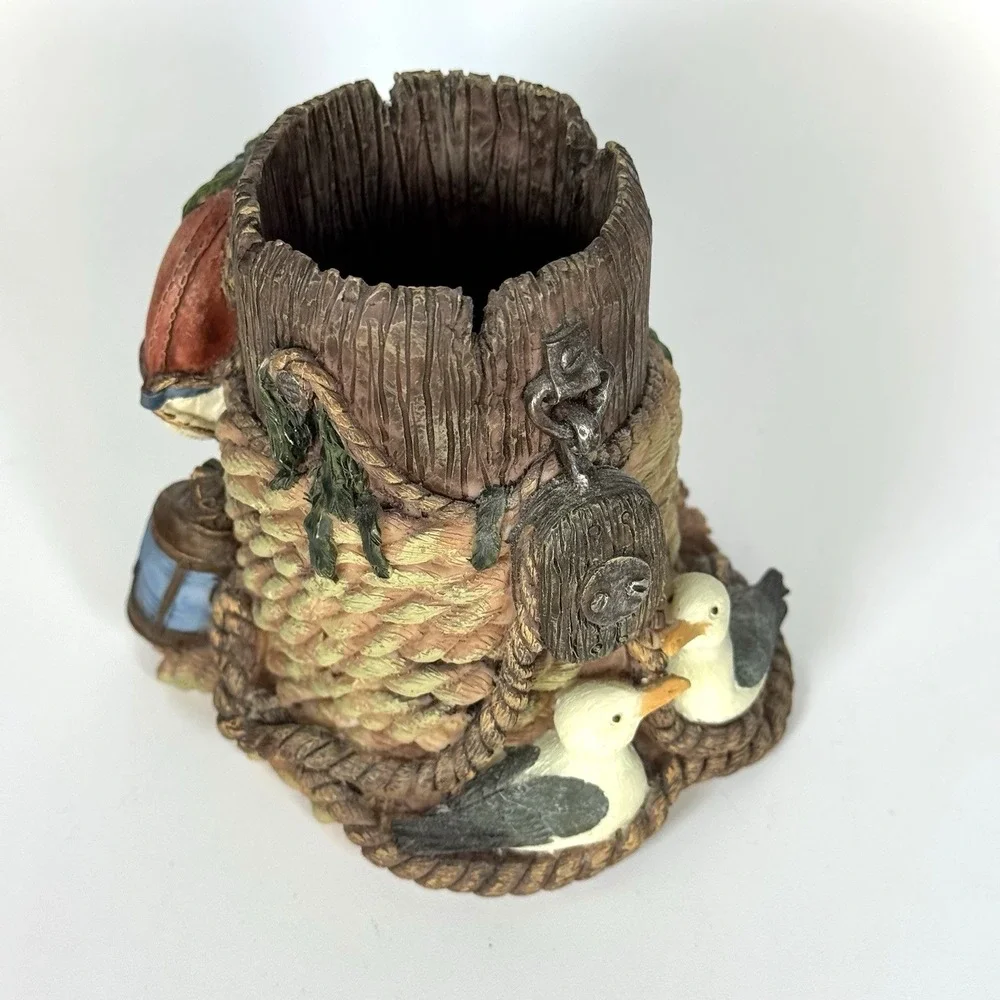 Pen Pencil Cup Holder Pier Design FIGI #22184 Resin Desk Office Seagull Rope Vtg